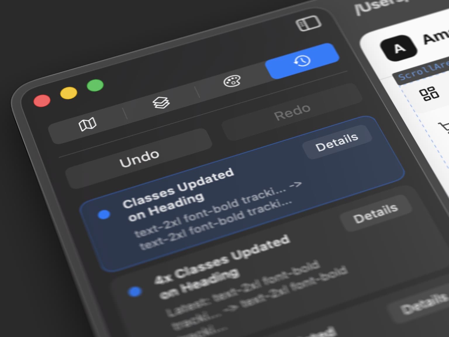 Decise showing the edit history with undo, redo, and restorable checkpoints.